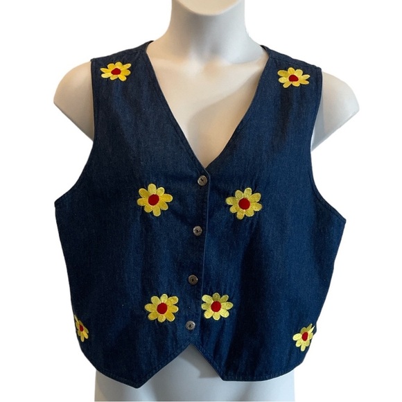 Sophia Rose Tops - Vintage Sophia Rose Denim Daisy Embroidered Vest. Size XL